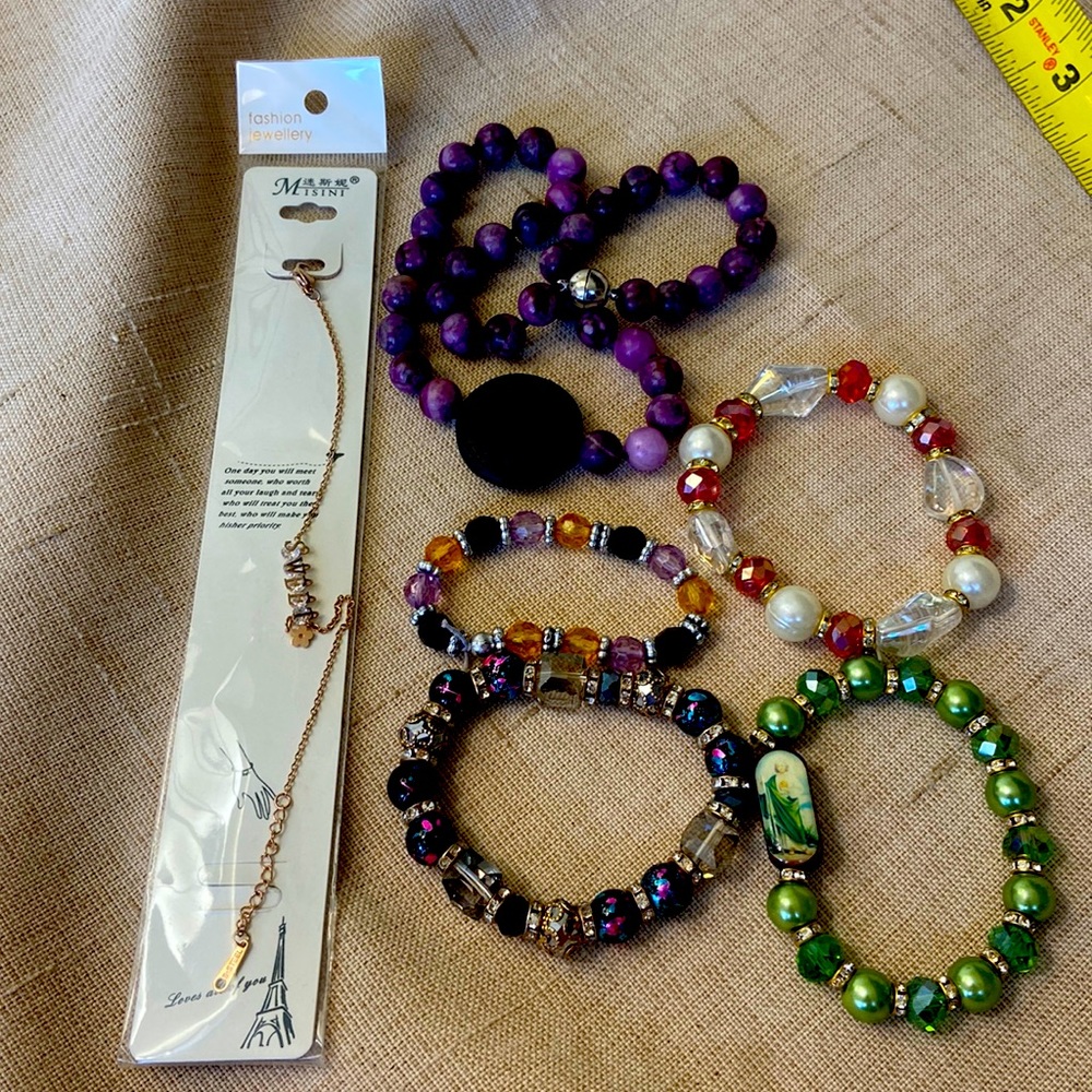 Five Beaded Bracelets and a Beaded Necklace